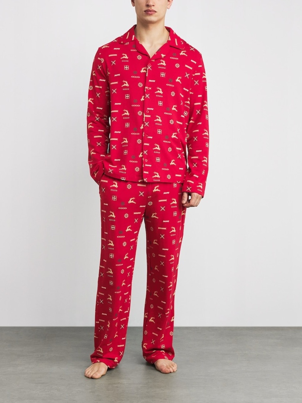 MEN’S SKIMS JERSEY SLEEP SET CRANBERRY VINTAGE DEER PRINT XL